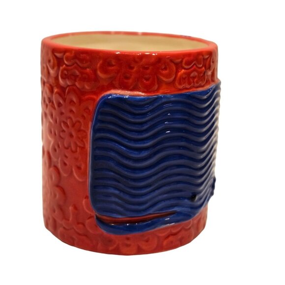 Mud Pie Sealife Embossed Whale Tale Handle Coffee Mug Red Blue - Picture 2 of 5